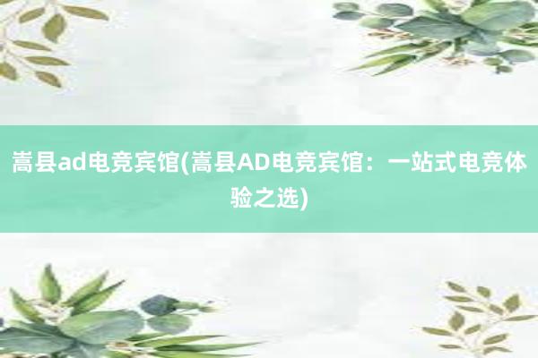 嵩县ad电竞宾馆(嵩县AD电竞宾馆：一站式电竞体验之选)