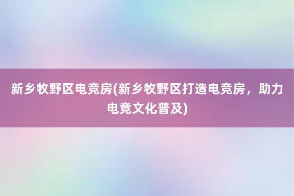 新乡牧野区电竞房(新乡牧野区打造电竞房，助力电竞文化普及)