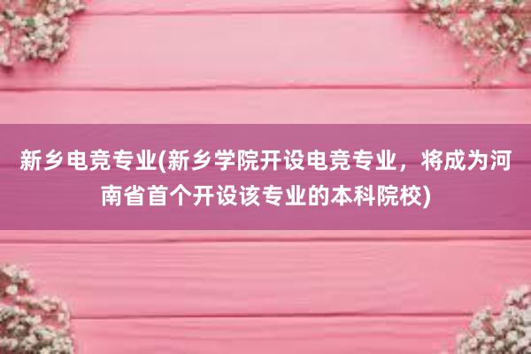 新乡电竞专业(新乡学院开设电竞专业，将成为河南省首个开设该专业的本科院校)