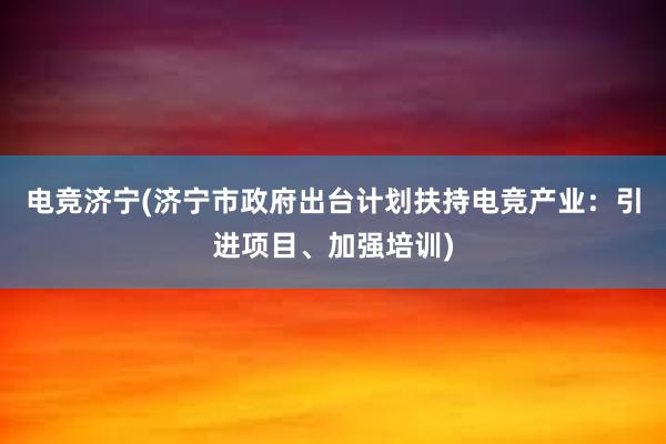 电竞济宁(济宁市政府出台计划扶持电竞产业：引进项目、加强培训)