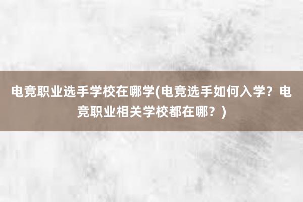 电竞职业选手学校在哪学(电竞选手如何入学？电竞职业相关学校都在哪？)