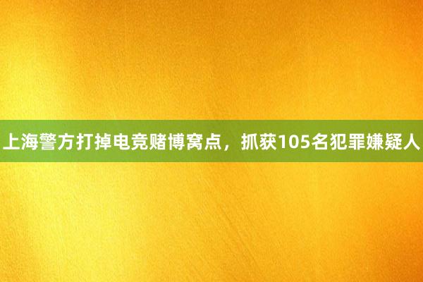 上海警方打掉电竞赌博窝点，抓获105名犯罪嫌疑人